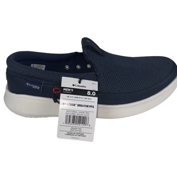 Columbia Mens Size 8 Nocturnal Blue Boatside Breathe PFG Boat Slip On Shoes New
